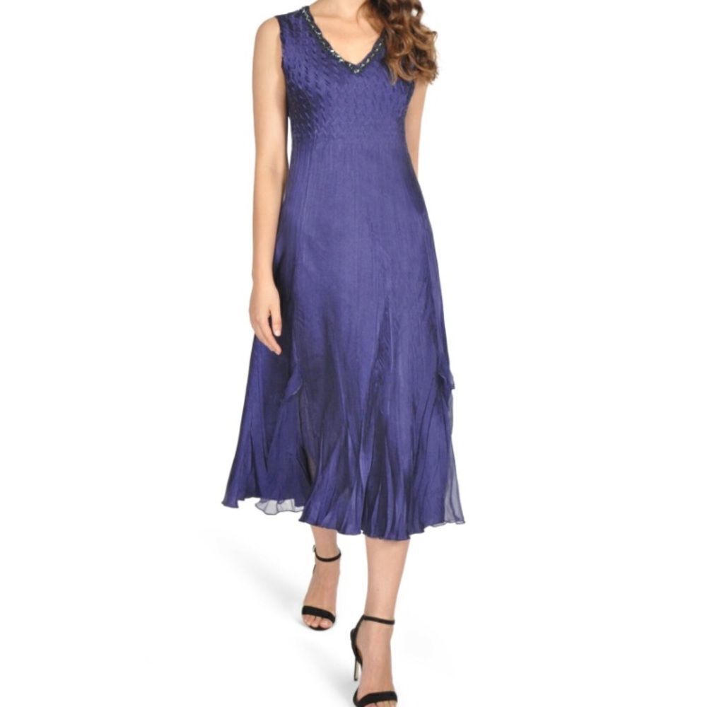 Komarov Blue Sleeveless Embellished Midi Dress Size XS